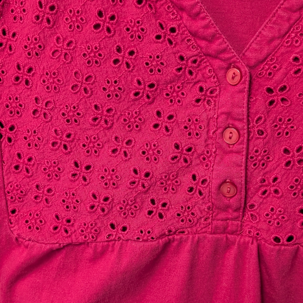 Easy Essentials Eyelet Yoke Red, Woman Plus Size 3X, 100% Cotton Tee - Picture 9 of 12